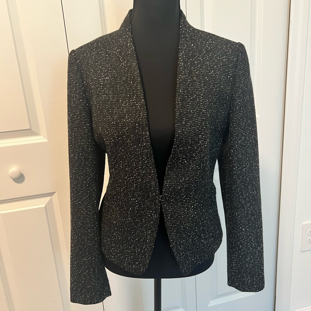 LOFT Outlet Black Metallic Tweed Open Front Blazer Jacket Women’s Size 4 NWT